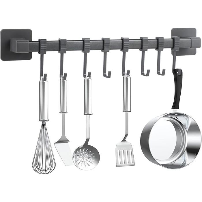 Patère de cuisine sans perçage autocollante noire crochet mural mobile pour ustensiles de cuisine ustensiles de cuisine