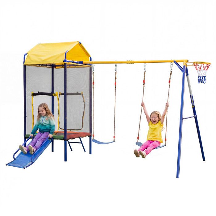 Ensemble de balançoires dextérieur - Tour de jeux dextérieur pour enfants avec trampoline balançoires et toboggan