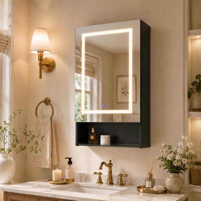 Armoire salle bain miroir LED désembuage3 couleursdimmablecommande tactileétagères réglablesmétal88x50cm