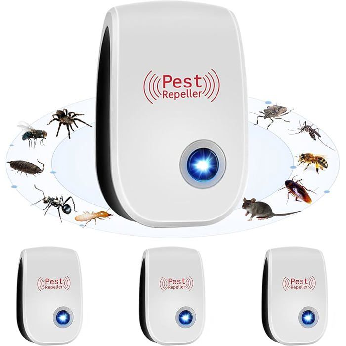 Répulsif Ultrason Anti-Rongeurs Insectes 4 Pack Ultrason Anti Moustique Ultrason Intérieur Répulsif Électronique Insectes pour