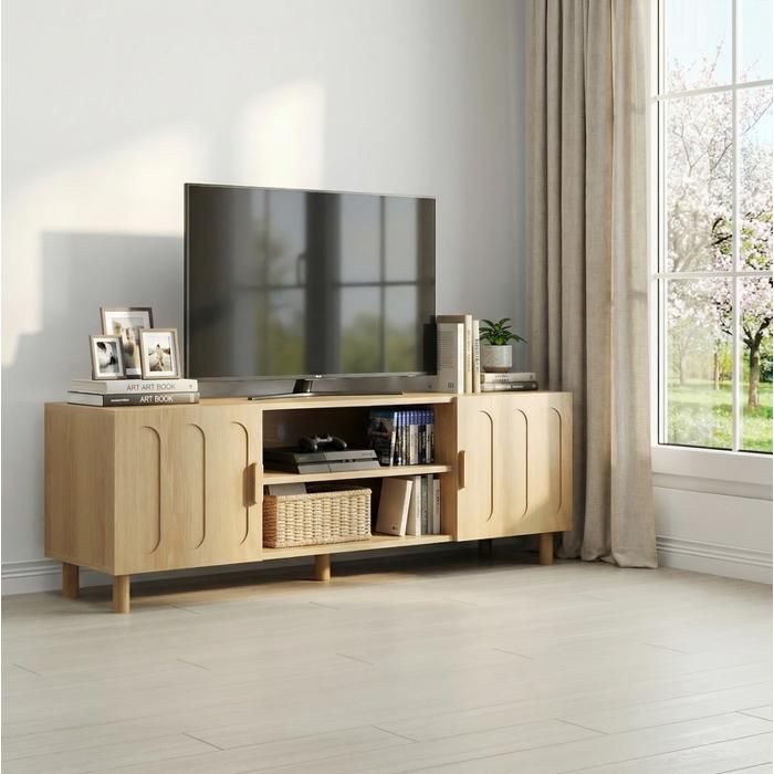 Meuble TV 2 portes 2 compartiments chêne 140 x 40 x 46cm