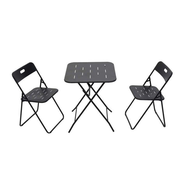 Ensemble table et chaises de jardin - CRESTA - Pliable - Acier noir - 2 chaises + 1 table - Terrasse Ensemble table et chaises de jardin - CRESTA - Pliable - Acier noir - 2 chaises + 1 table - Terrasse