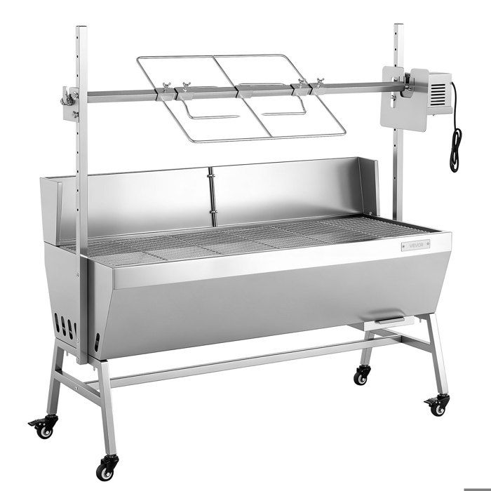 Barbecue à charbon 60 kg rôtissoire 38 W pare-brise 4 hauteurs roues – inox