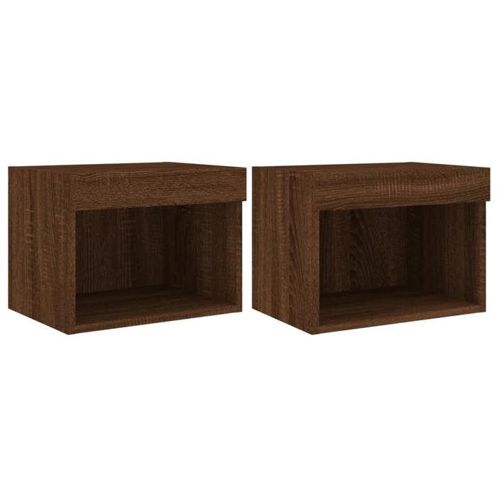 Lot de 2 Tables de chevet murale à LED - vidaXL - petit meuble de nuit - bois dingénierie - chêne marron - 40 x 30 x 30 cm{ryx62c}