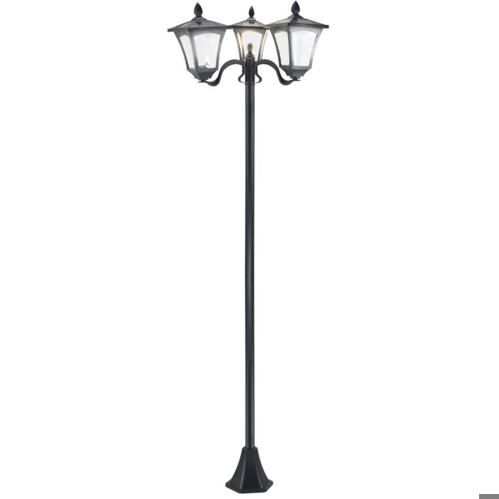 Lanterne Solaire de Jardin à 3 Têtes Lampadaire Solaire LED 120 Lumens IP44 Inox 201 Noir 515 x 47 x 1825 cm