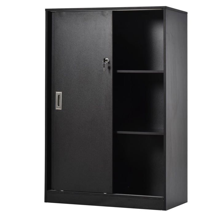 Armoire bureau - HELLOSHOP26 - 80x40x120 cm - 2 portes coulissantes verrouillables - 2 étagères - Noir mat