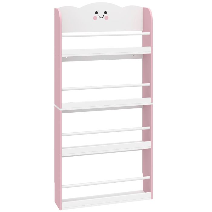 LIA Bibliothèque murale pour enfant rangement livre enfant 4 niveaux en thème barbe à papa 60x12x108cm rose