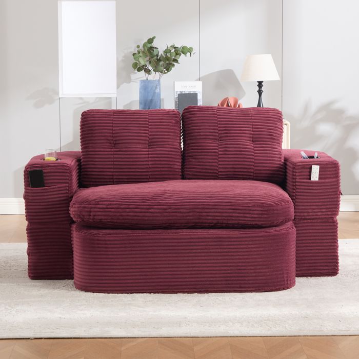Fauteuil convertible - ZEVKOR - 2-en-1 - Velours côtelé - Accoudoirs amovibles - Porte-gobelet
