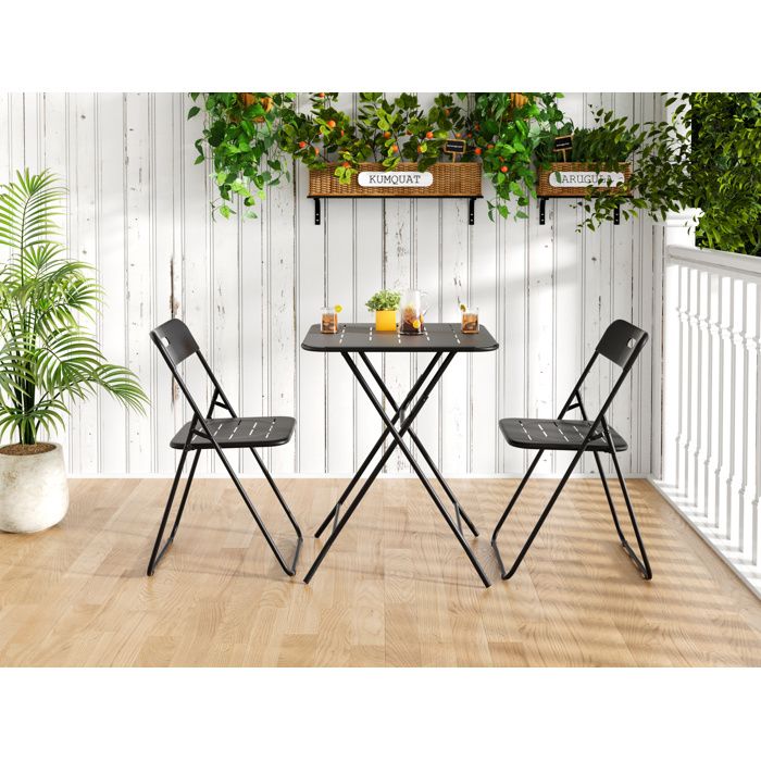 Ensemble table et chaises bistrot pliable extérieur intérieur 2 personnes acier noir 2 chaises 1 table JOINERY