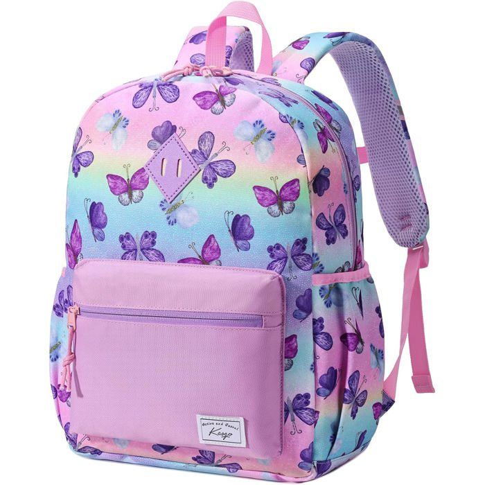 Cartable enfant papillon - 132 L - 29 x 12 x 38 cm - Polyester - Imperméable - Léger - Sangle de poitrine