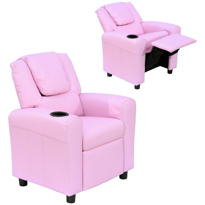 3-6 ans canapé enfant rose fauteuil relax avec dossier réglable repose-pieds et porte-gobelet