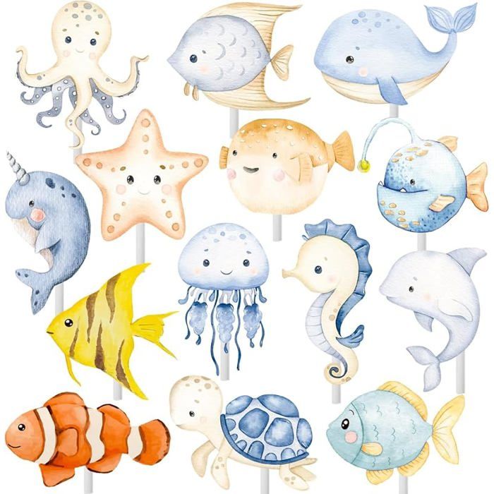 Océan Gâteau Topper 36pcs Animaux Marins Décorations de Gâteaux Décoration Gateau Animal Mer Décoration Gâ FIGURINE DECOR DE GATEAU