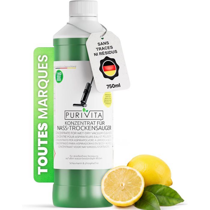 Nettoyant Sol Concentré Aspirateur Laveur 750 ml Citron Pour aspirateurs eau et poussière et injecteurs-extracteurs:sans traces