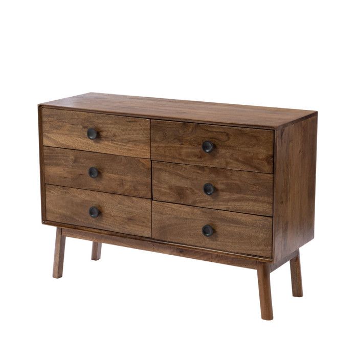 BTM Commode 6 tiroirs, casier, Rangement, pour Chambre et Salon, aggloméré E1, Blanc + chêne