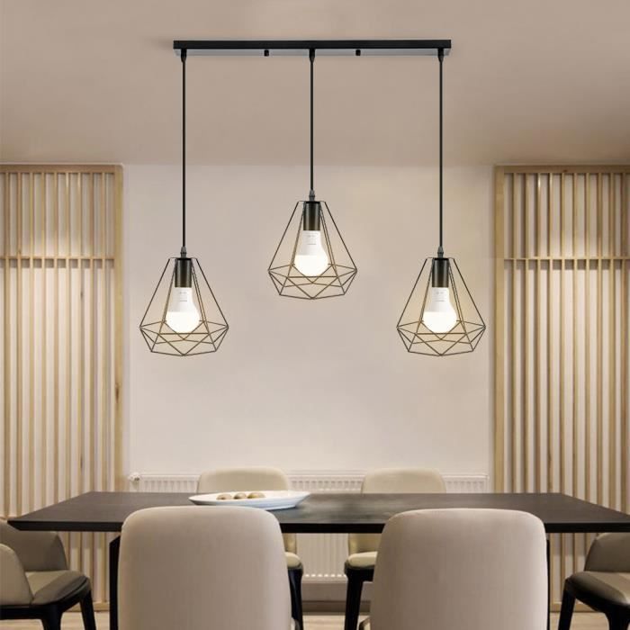 Suspension Luminaire Vintage Géométrie Nid Style Lustre Industriel 3 Lampes Ajustable pour Salon Cuisine Chambre