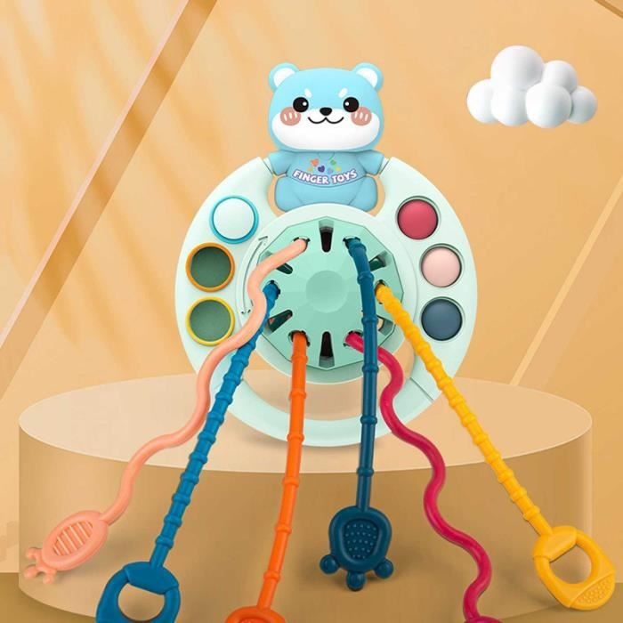 Jouet Sensoriel Montessori Bébé 6-18 Mois - Canard En Silicone, Corde à Tirer, Boutons à Presser | Éveil Motricité, Dentition