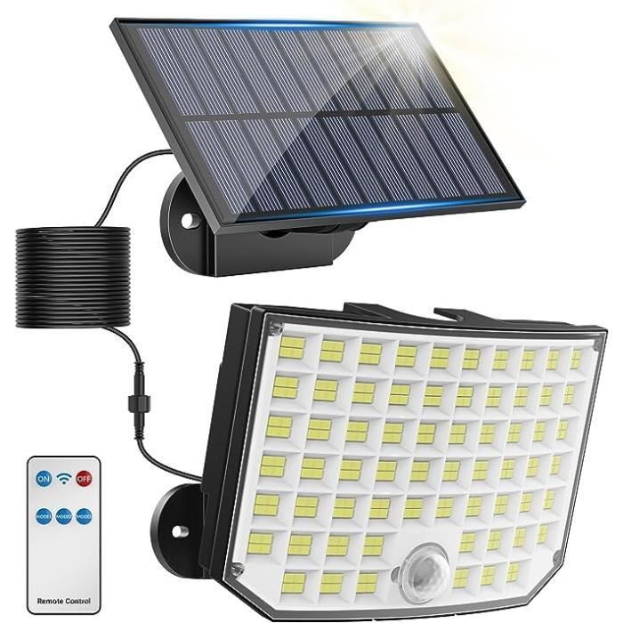 Lampe Solaire Extérieur [256 LED], Lumiere Solaire Exterieur avec Détecteur  de Mouvement,3 Modes Spot Solaire Exterieur,Câble de 5M - Cdiscount Maison