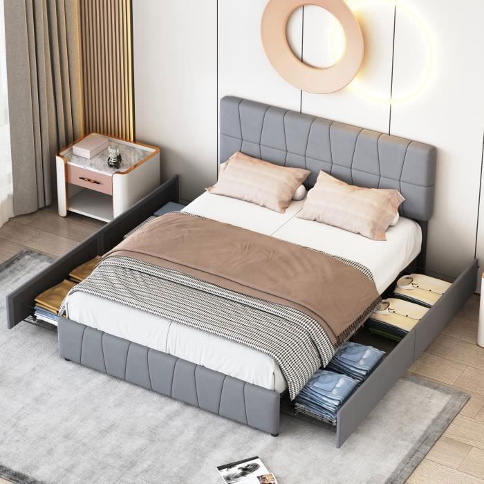 Lit avec coffre de rangement 160x200cm velours gris foncé LEANA main image 0