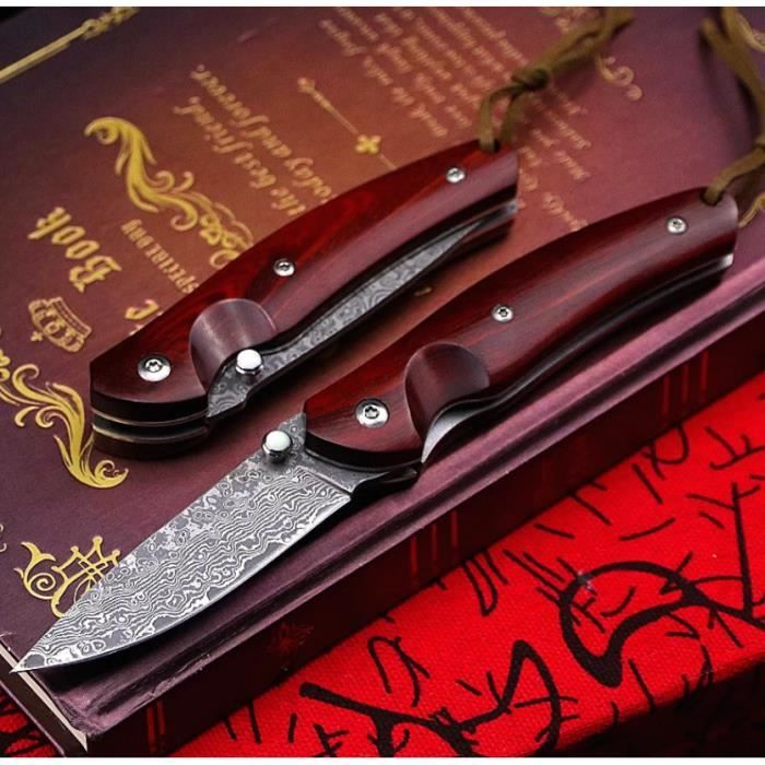 Couteau de Poche Collection en Damas - Couteau de Chasse Pliant