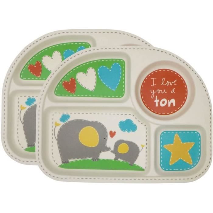 Assiette Pour Bebe 2 Pieces Assiettes Bebe Bambou Approuvee Par La Fda Conception Animale Mignonne Sans Bpa Compartiments Plateau B Gris Achat Vente Bol Bebe Cdiscount