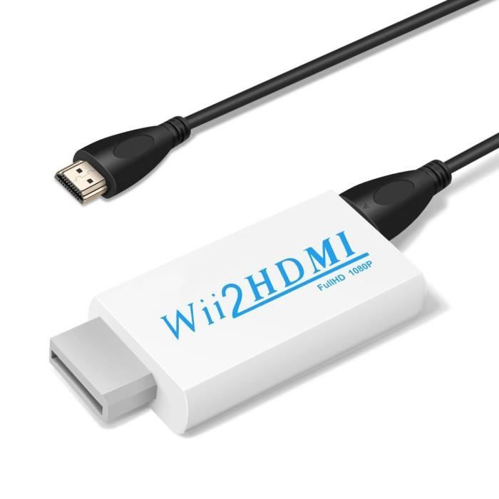 WII HDMI Adaptateur Wii Convertisseur HDMI, avec HDMI Câble et sortie audio  Extra Prise 3,5 mm pour moniteur projecteur Téléviseur