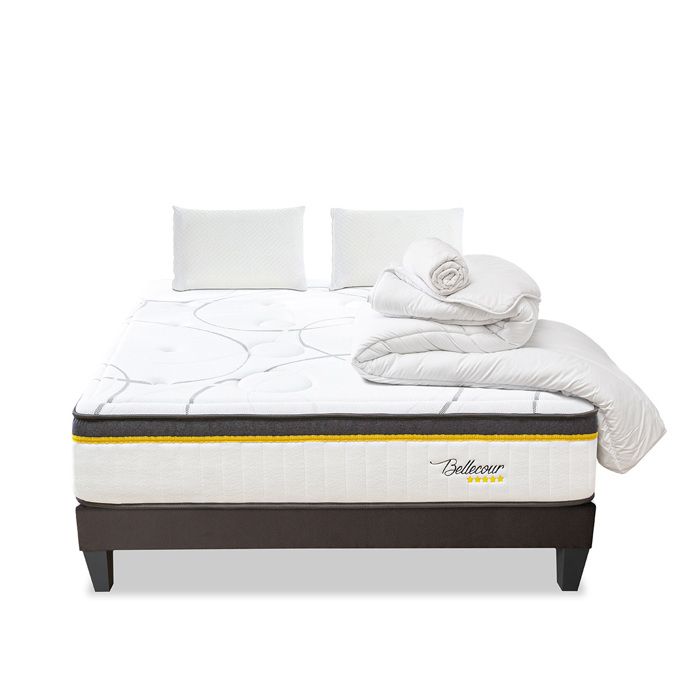 BELLECOUR LITERIE Pack Bellecour 3.0 160x200 cm Matelas Ressorts + Sommier Bois + Accessoires