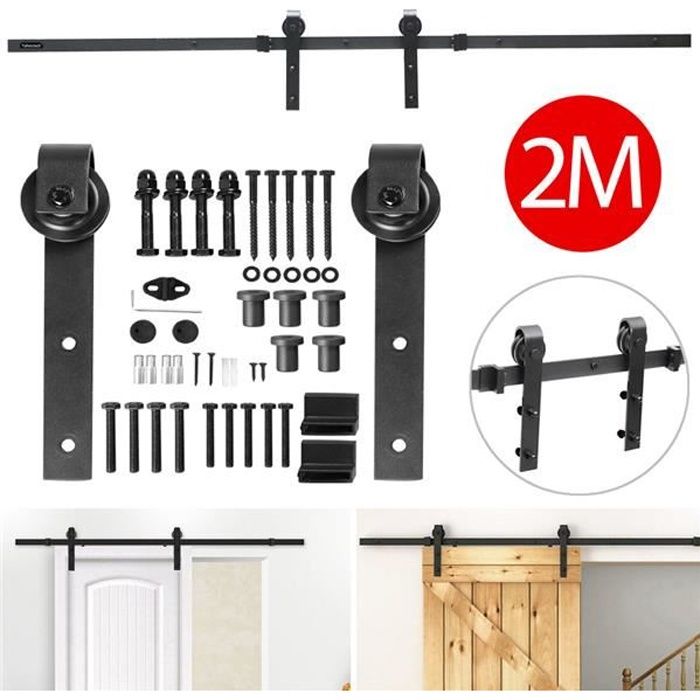 Yaheetech 6.6ft / 200cm Quincaillerie Kit de Porte Coulissante Poulie de Rail Suspendue Hardwares Système de Porte Industrielle