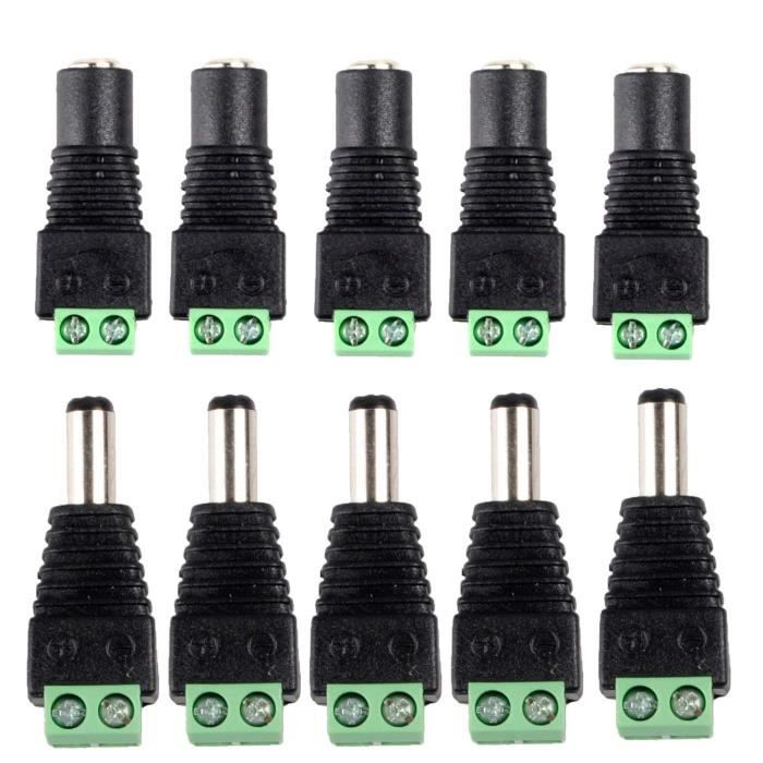 Homoyoyo 5pièces Adaptateur De Connecteur Alimentation DC Femelles Males Pour Caméras CCTV Et Bandes LED Facile à Installer Connexion