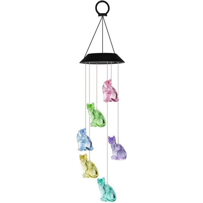 Carillon Éolien Solaire Chat LED – Imperméable à Changement De Couleurs | Décoration Extérieur Terrasse Jardin Balcon 75 Cm - 5
