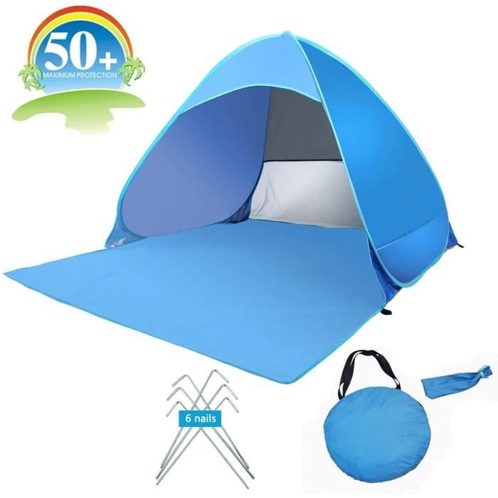 Tente De Plage Instantanée - Ombre UV - Pop-up 2/3 Personnes - Bleue