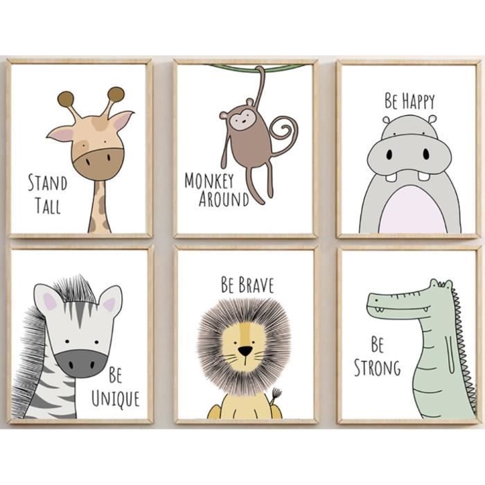 Set De 6 Posters Pour Chambre De Bebe Ou D Enfant Sans Cadre Pour Fille Garcon Poster Animal Impression x30cm 7 87x11 81 Cdiscount Maison