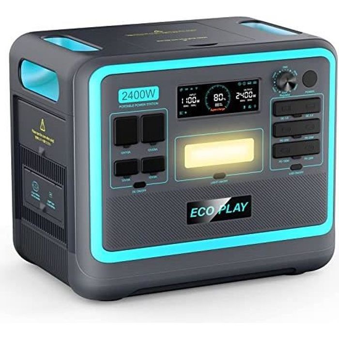 Eco Play Générateur Électrique Portable, Groupe Électrogène Solaire 2400W AC Outputs, avec 2048Wh Lifepo4 Batterie,