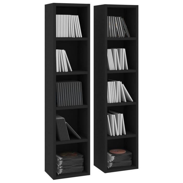 meuble range cd - bestmeuble - noir - 2 armoires - 80 cd - 21x16x93,5 cm