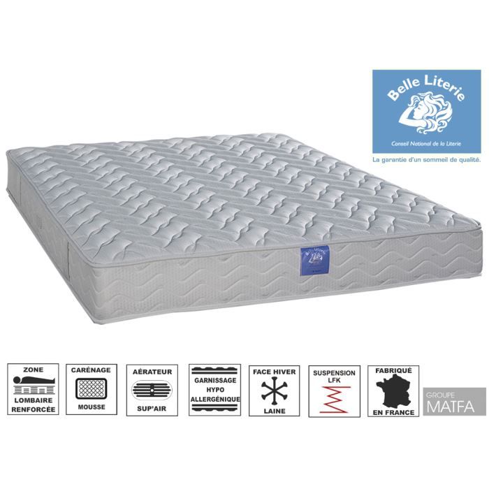 Matelas 120x190 Ressorts - Soutien ferme - Zone lombaire renforcée - BELLE LITERIE Intimité - Épaisseur 21cm - Fabriqué en France