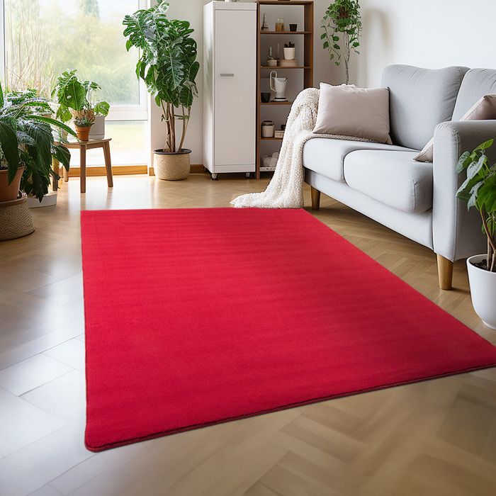 Tapis Velours Sur Mesure - 80x100 Cm Rouge - Pour Cuisine, Couloir, Salon - Antistatique, Lavable