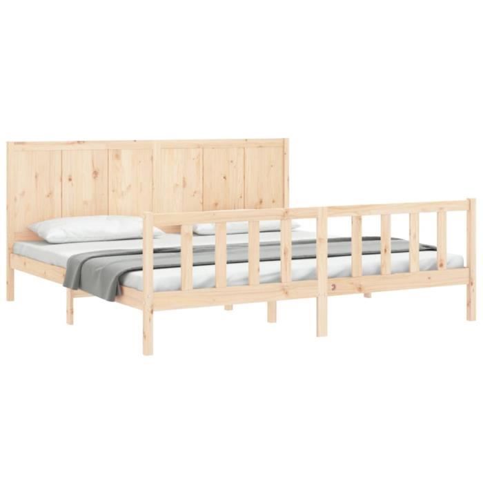 cadre de lit en bois massif super king size drfeify - dimensions 205,5 x 185,5 x 100 cm - style campagne