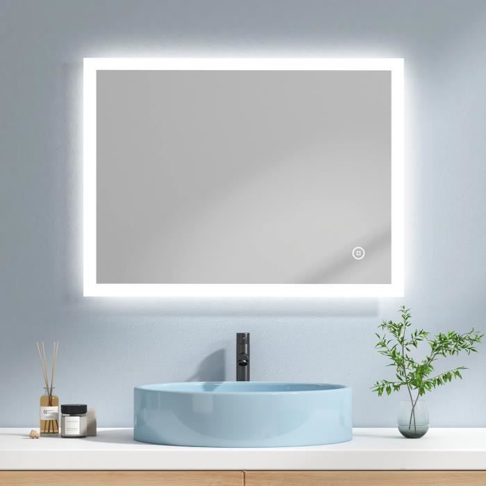 COSTWAY Miroir Salle de Bain LED 80 x 60 cm, Luminosité Réglable