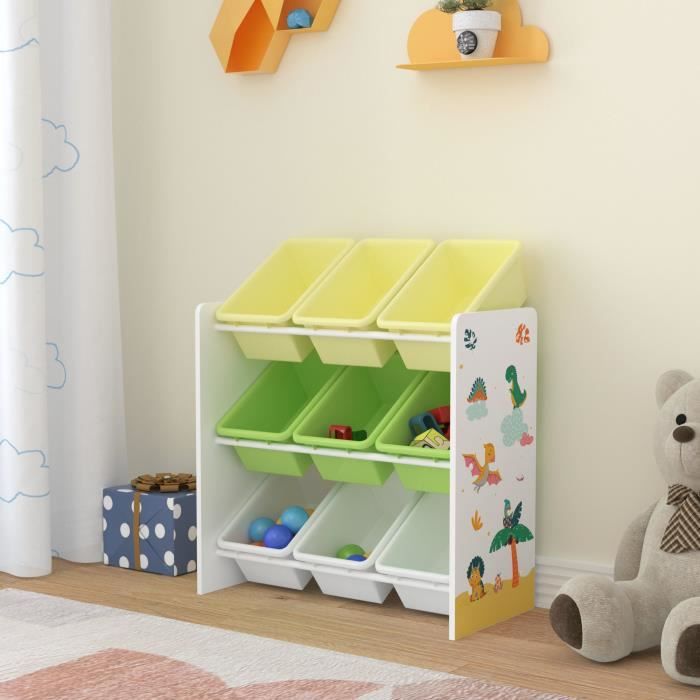 Étagère de rangement Muxía pour enfant avec 9 bacs ouverts blanc vert jaune Étagère de rangement Muxía pour enfant avec 9 bacs ouverts blanc vert jaune