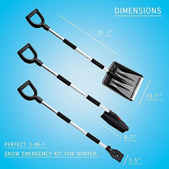 Pelle à Neige Rétractable 3 En 1 - 112 Cm - Pour Voiture, Jardin, Trottoir - Avec Brosse Et Grattoir - 6