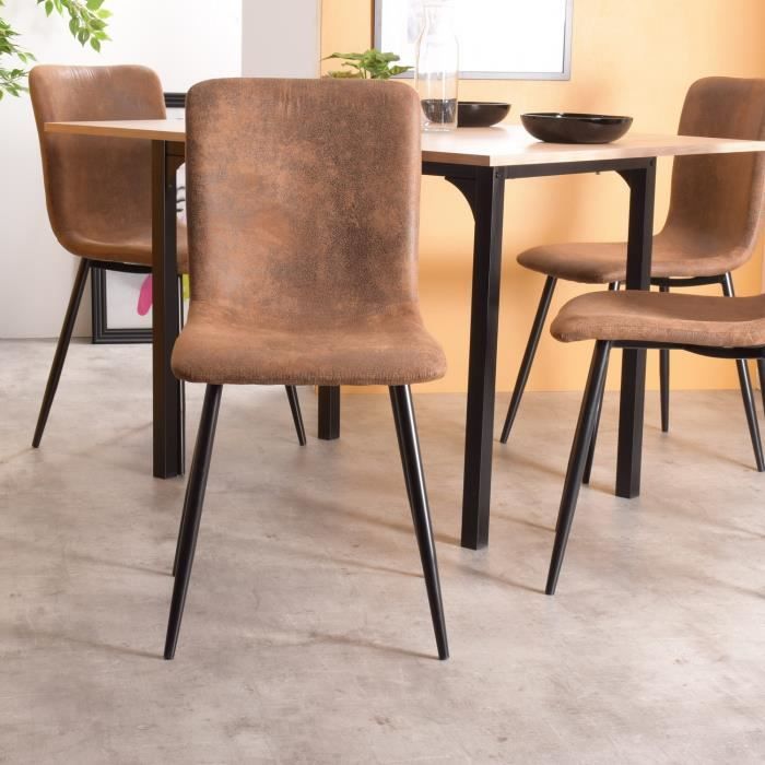 furniturer lot de 4 chaises de salle à manger en simili suede scandinave vintage pour cuisine, salle à manger, salon, marron