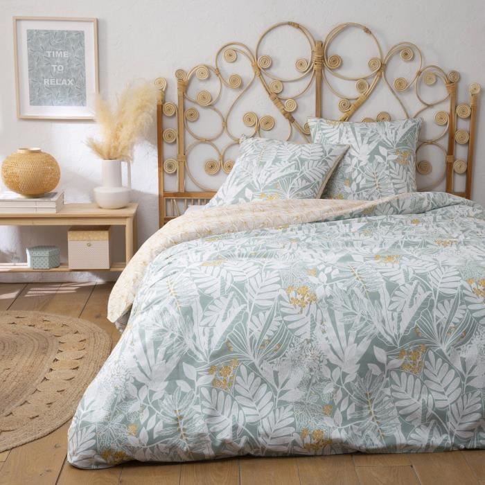 Parure de lit 2 personnes en coton 57 fils imprimé bleu 240x220cm