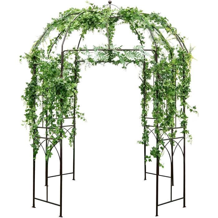 GOPLUS Pergola Plantes Grimpantes en Forme de Cage à Oiseaux Pavillon Arche de Jardin Treillis pour Mariage-Fête,211x211x256CM