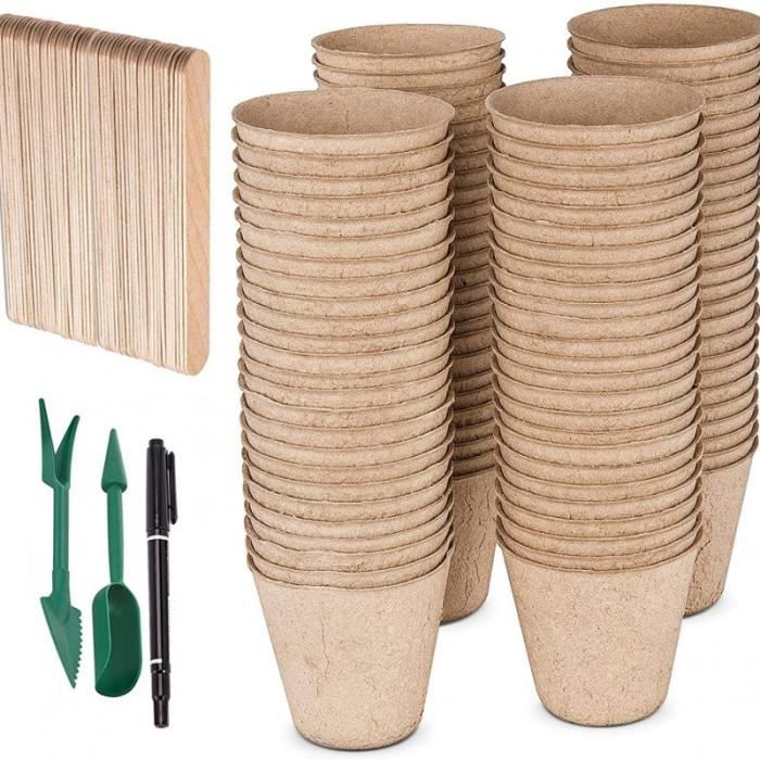 60 Pots à Semis Biodégradables 8,5cm + Étiquettes - Tourbe De Fibre Pour Herbes, Fleurs, Légumes | Fippy