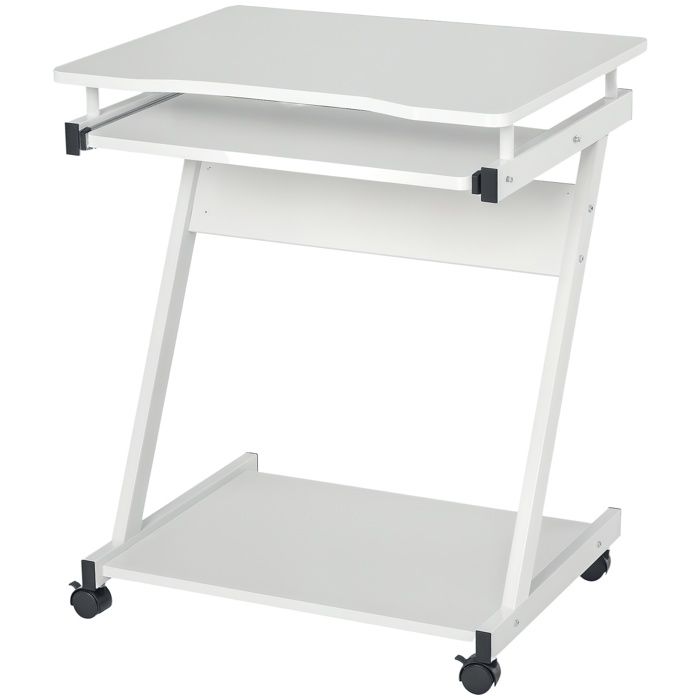 Bureau informatique - HOMCOM - roulant mobile tablette coulissante clavier étagère - bois - blanc