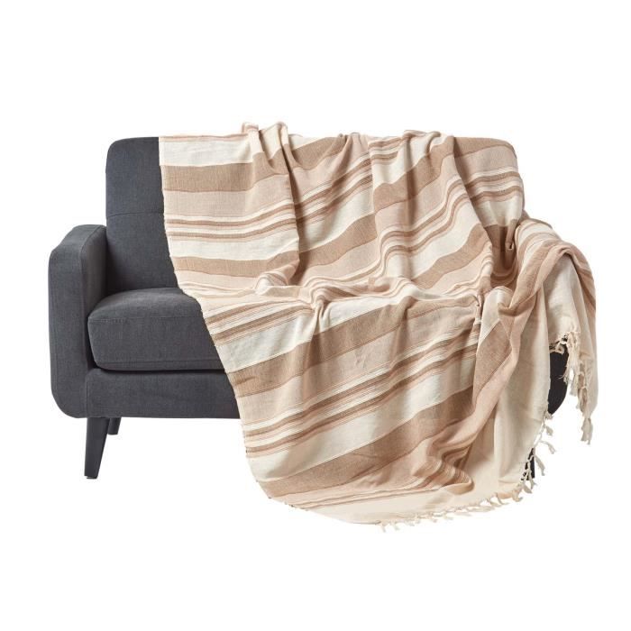 Jeté de lit ou de canapé à rayures Morocco Beige 225 x 255 cm Jeté de lit ou de canapé à rayures Morocco Beige 225 x 255 cm