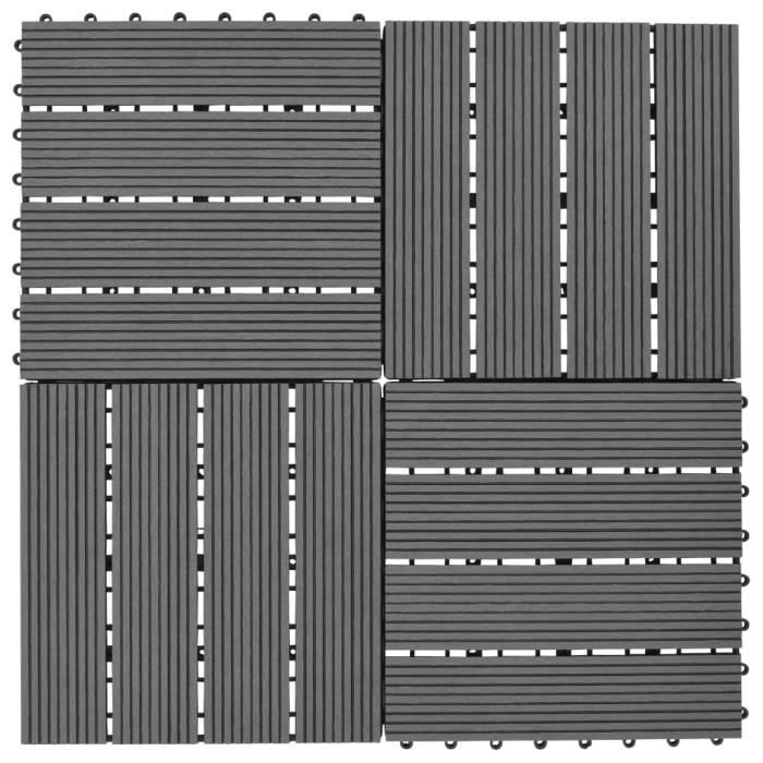 11 Pieces Wpc Carrelage De 30x30 Cm Gris Pour Terrasse Balcon