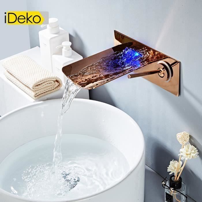 IDeko® Robinet salle de bain LED de lavabo vasque cascade mural