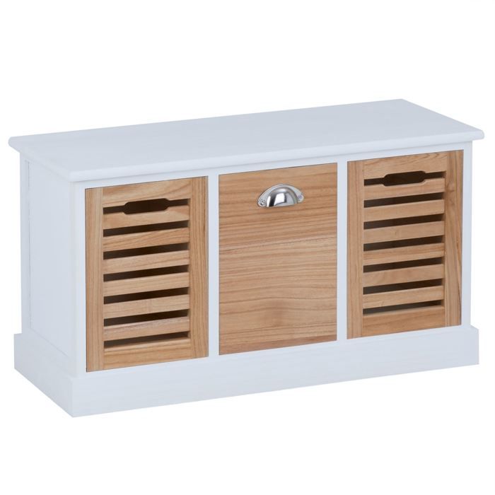 banc de rangement - idimex - trient - 3 tiroirs - bois de paulownia blanc/naturel