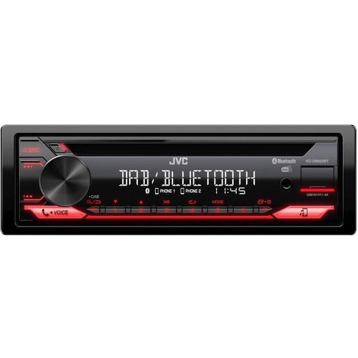 JVC KD-DB622BT autoradio 1-DIN avec DAB+ Bluetooth USB et égaliseur 13 bandes