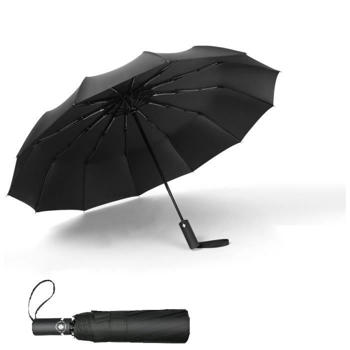 Parapluie noir, Parapluie Pliant Automatique, Parapluie Homme, coupe-vent, Imperméable pour homme, femme, adolescents - 105cm